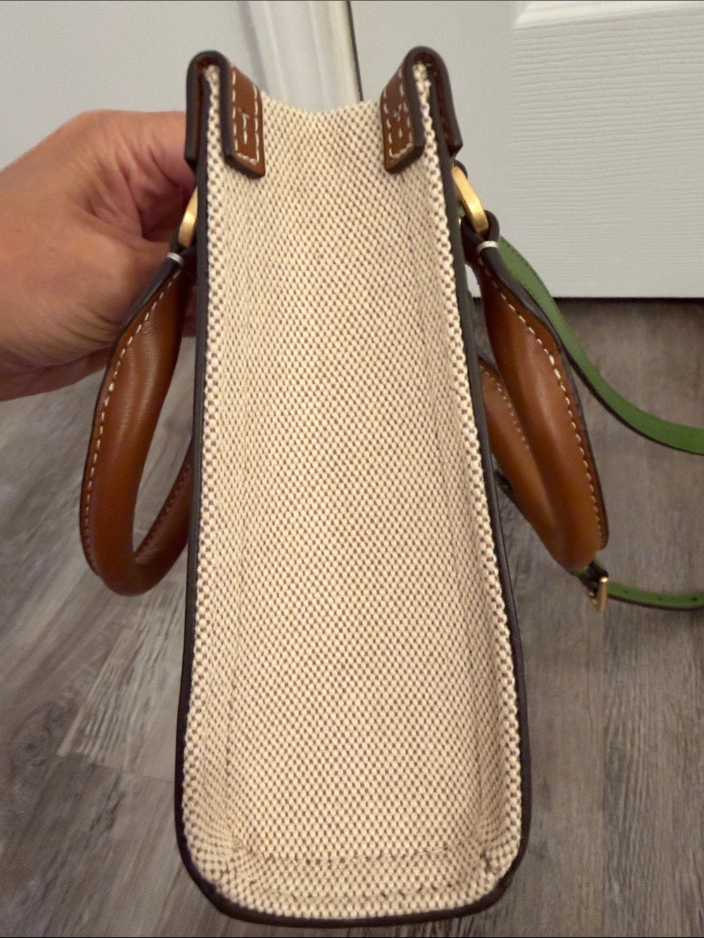 Tory Burch Green Trim Canvas Mini Blake Crossbody Purse - Picture 4 of 8